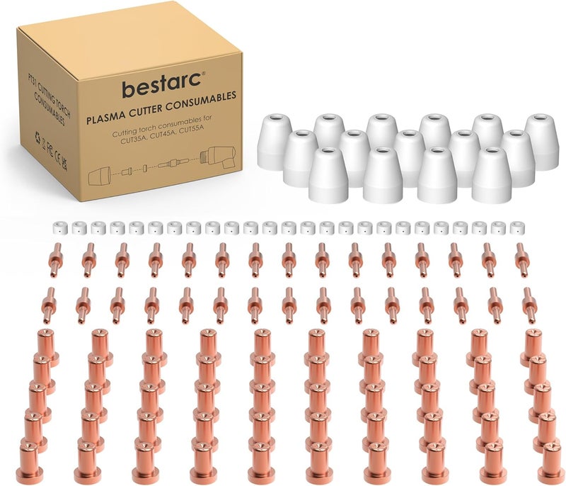 bestarc 120pcs PT31 Plasma Cutter Consumables, Cutting Torch Tip Nozzles Fit for CUT55A, CUT45A, CUT35A with Plasma Cutter Torch PT31 LG40 JG40 - Image 1